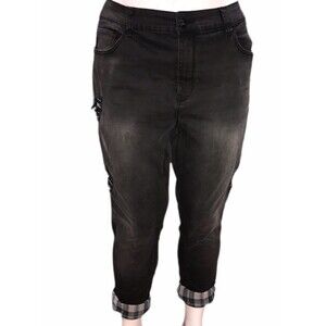 Melissa McCarthy 22W Women's Black Distressed Roll up Leg Patch Skinny Jeans